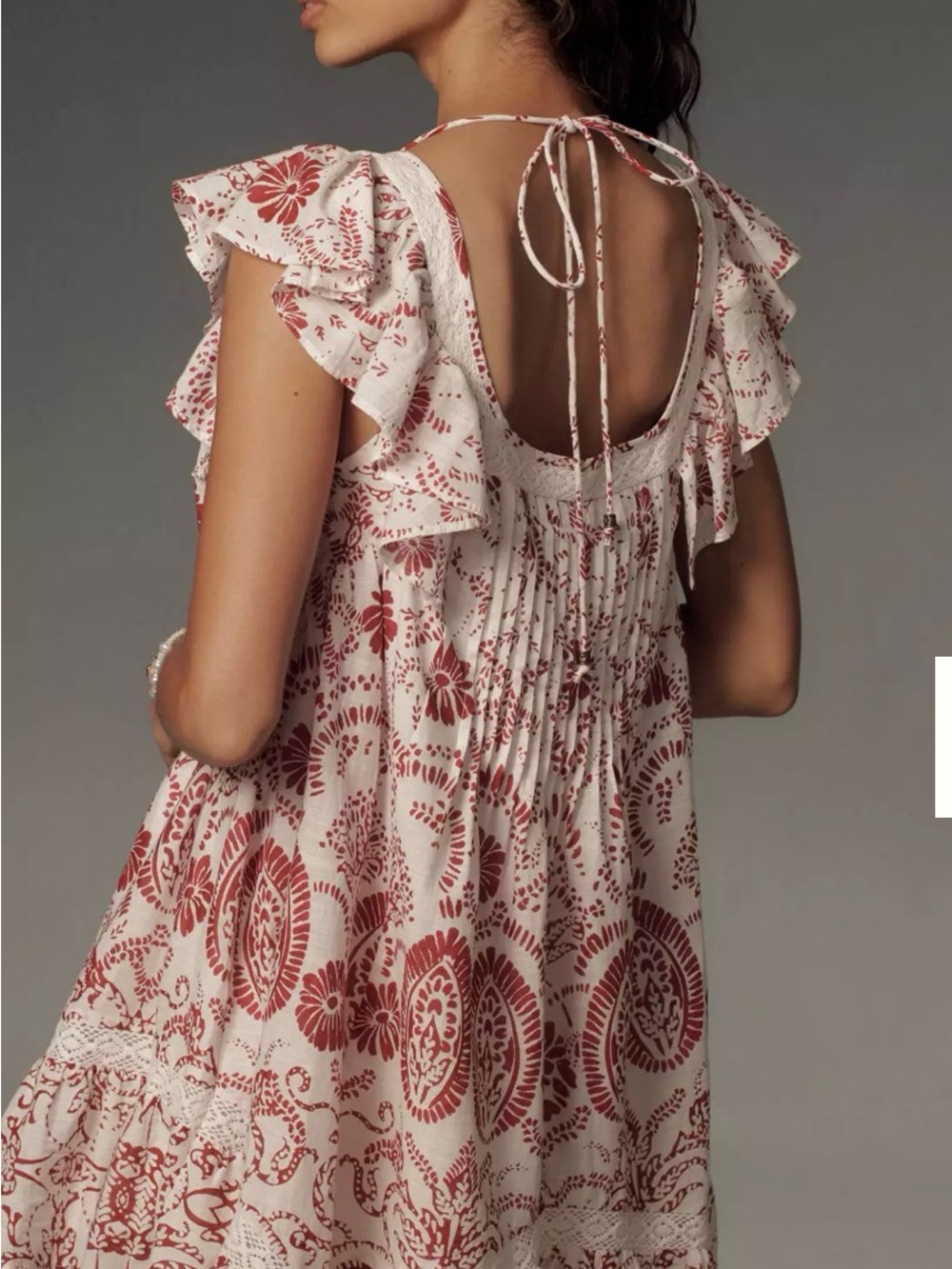 Maeve Anthropologie 1X plus Dress white red Floral Ruffles cotton crochet NWT